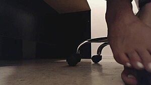 Sneaky Voyeur Boy Watches Dirty Soles and Crunching Toes Under Desk from Fat BBW Mistress