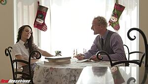 teen student gets christmas cum down her throat