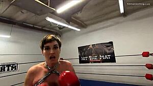 Professional fighter attacks with topless tits in POV.