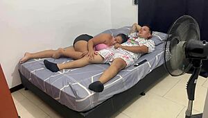 My sister-in-law loves milking me, she finds me even when I'm watching TV and I cum on her tits 😏