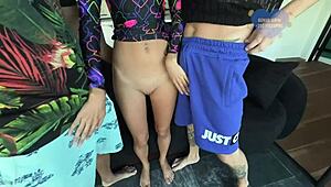 Russian slut takes double penetration in her tight pussy