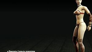 Redhead whore undresses, clothes ripped in game striptease with big tits ass