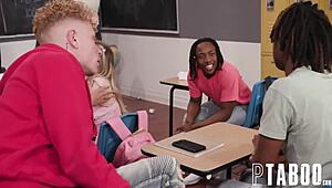 Teacher and Delinquents Cum All Over Haley Spades in Detention Chaos