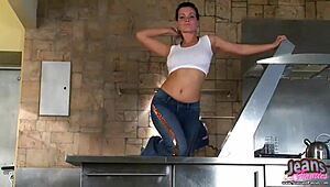 Teen valya strips in tiny jean miniskirt for neighbors