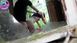 Petite German teen Emily in Halloween roleplay gets seduced by stranger. She rides his huge cock