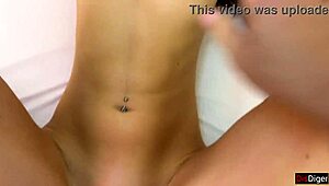 hard fucking teen on bed after bath, creampie pov in bathroom