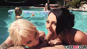 best friends having a pool party