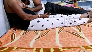 Indian Hot Wife Gives Homemade Handjob, Blowjob, and Footjob to Husband.