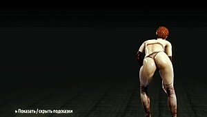 Redhead whore undresses, clothes ripped in game striptease with big tits ass