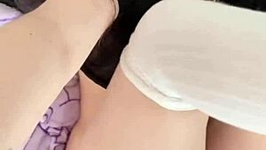 Teen uses dildo in solo play