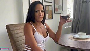 interracial slut with big ass and natural tits rides hard in cowgirl, wet and ready to cum