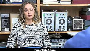 Detailed Scene of Blonde Teen Shoplifter Caught and Bent Over for Hardcore Fucking by Security Guard with Big Cock