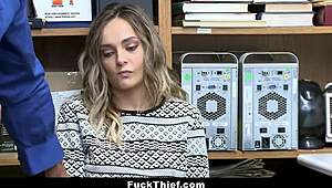 Detailed Scene of Blonde Teen Shoplifter Caught and Bent Over for Hardcore Fucking by Security Guard with Big Cock