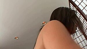 big boob brunette mom loves getting her ass fucked and drinking hot cum in fishnets