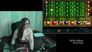 Brunette BBW with big natural tits and glasses explores the naked secrets in old clock game part 2.
