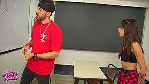 Home late, meet teacher with big cock in classroom!