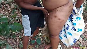 Thick Ass Ebony Babe Fucks Boyfriend Outdoors in the Bush