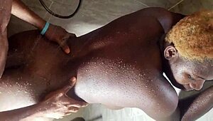 Couple has rough shower sex with big natural tits