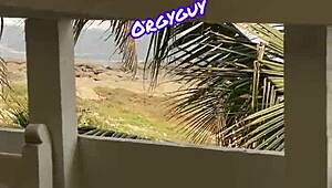 Housewife Enjoys Outdoor Flashing At Beach Resort