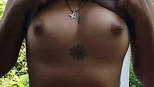 Latina Petite 18+ Gives Blowjob In The Mountain With Big Natural Tits