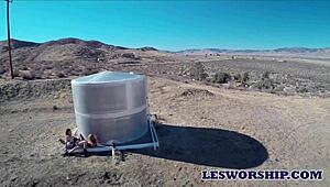 Hot teen 18+s have pussy licking fun in the desert