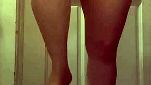 Teasing friend with curvy body, natural tits, and hot piss in stockings.