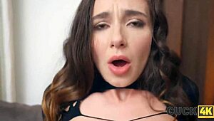 Cuckold husband watches wife share tight pussy with hot jerk