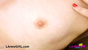 Lovely brunette reveals stunning petite figure on sofa