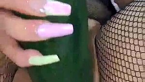 hot colombian latina milf uses cucumber in her wet pussy for close-up squirting orgasms