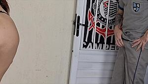 husband sends wife to receive delivery from motoboy only in panties