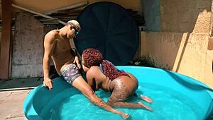 Ebony Blogger Sits On Dick In The Pool For Intense Orgasm!