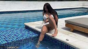 povlatingirl - beautiful colombian latina milf silvana lee in the pool gives you the best fuck, licking big pussy and ass