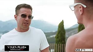 Blonde milf shalina devine deepthroats and titty fucks hubby's friend