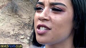 Seductive Teen Babe Riding Cock Outdoors Wildly!