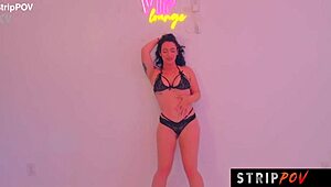 Strippov Hot Brunette Performs The Sexiest Striptease And Lapdance With A Happy Ending