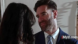 milf brunette submits to domination roleplay with spanking and big tits punishment