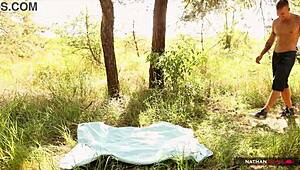 Hot brunette takes a good dicking in the forest.