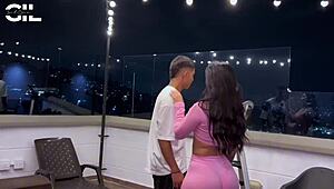 Curious latina neighbor Salomé Gil fucked on terrace by young neighbor's son with monster cock