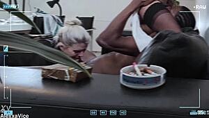 Pervy boss catches secretaries in anal fisting creampie.