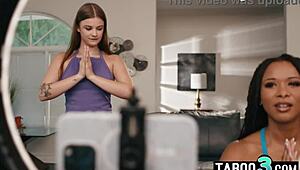 lesbian teen sky wonderland works out, licking ebony milf stepmother's pussy suggestively