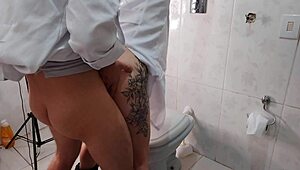 Nurse rides big cock doctor in hospital bathroom encounter