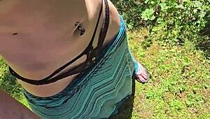 wife gives quick handjob on walk 😏 outdoors with husband