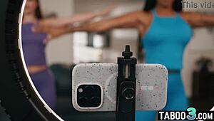 lesbian teen sky wonderland works out, licking ebony milf stepmother's pussy suggestively