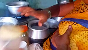 Desi bhabhi handles kitchen duties with a homemade intimate touch