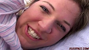 Blonde Renee with bubble butt rides cowgirl then bends over doggystyle for deep ass pounding and facial cumshot.