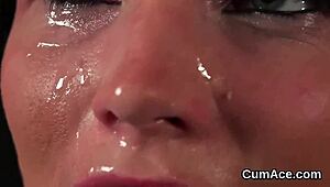 Hot looker receives facial and enjoys eating the load