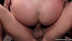 Small tits blonde rides cock in bondage 😈