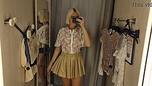 Sexy Try On Haul With Transparent Clothes At Mall Flashing