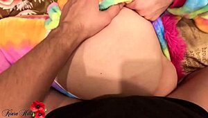 in this pov story, the cute teen blonde in kigurumi gives a sensual handjob then rides her stepbrother's monster cock