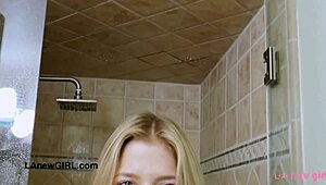 cute teen 18+ blonde took a shower